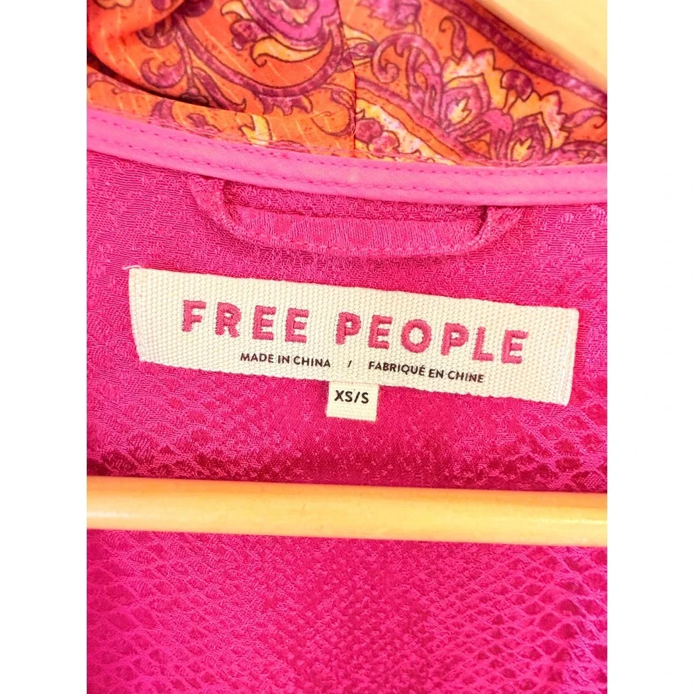 Free People The Young Love Kimono Duster Womens Pink Multi XS/S